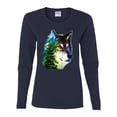 thumbnail image 2 of Earth Wolf Trees Mountains Nature Animal Lover Womens Graphic Long Sleeve T-Shirt, Navy, Medium, 2 of 3