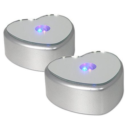 Silver Base - LED Base - Heart Shaped LED Bases - Set of 2 - Merchandise Display Base - Mirrored Top - Silver Bases - Color Changing Lights - Valentine's Day Decorations - Heart Shaped Lights