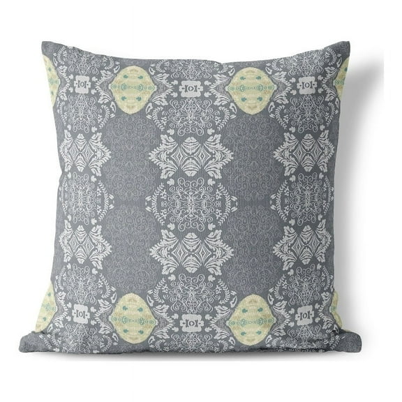Elegant Twirls Indoor/Outdoor Pillow in Gray 16x16