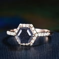 thumbnail image 3 of Hexagon Galaxy Blue Sandstone Engagement Ring&nbsp;in 14K Rose Gold Vermeil Diamond Wedding Band For Women, 3 of 3