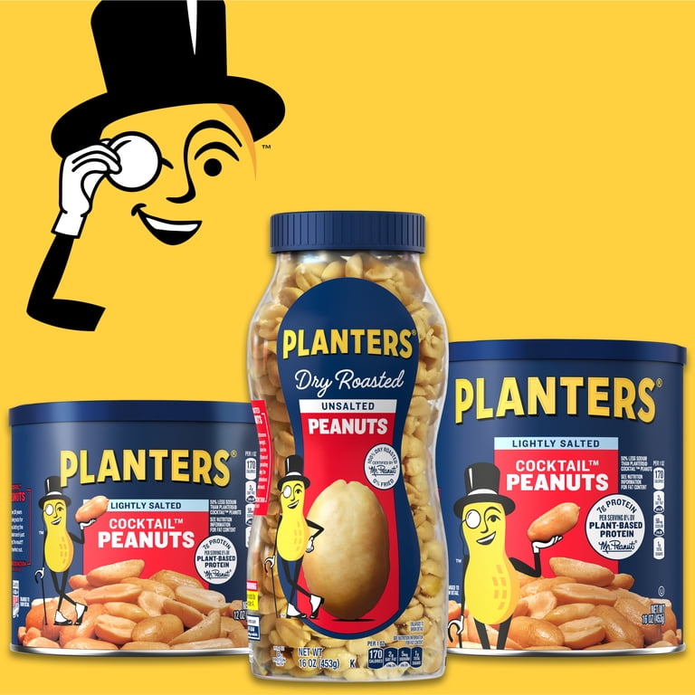 PLANTERS Unsalted Dry Roasted Peanuts, Snacks, Plant Based Protein, 16oz  Plastic Jar