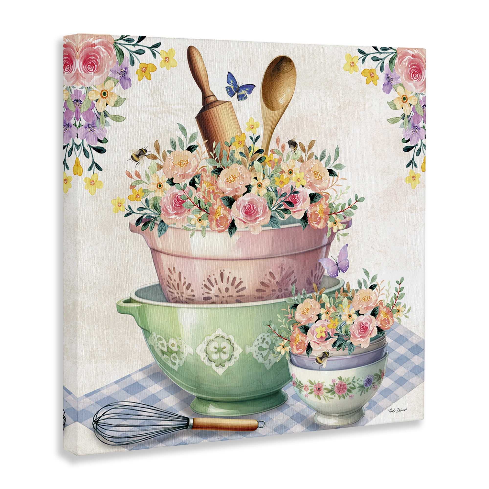 Stupell Industries Floral Kitchen Bowls Stack Food & Beverage Painting Wrapped Canvas Art Print Wall Art, 30 x 30