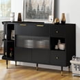 thumbnail image 2 of Atumon Rotating Accent Cabinet with 2 Doors and 2 Drawers, Buffet Cabinet with Adjustable Shelves, Modern Storage Cabinet, Wood Storage Cabinet Furniture for Living Room Entryway Dining Room, Black, 2 of 10
