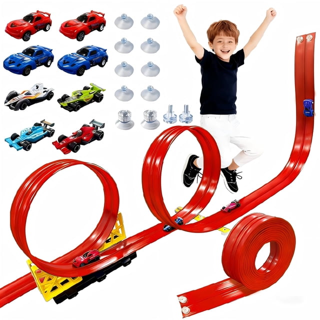 Pista de carreras flexible DIY RuoKmaxx de 5 m con 8 autos