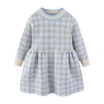 thumbnail image 2 of LittleSpring Girls Knit Dress with Plaid Round Neck Clothes for Kids Long Sleeve Dress Sweater Blue Size 6, 2 of 6