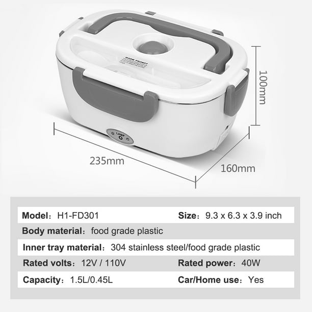 HOUFIY 60W Electric Lunch Box Food Heated,12V 24V 110V 1.8L Portable Food  Warmer Heater for Car/Home/Office 