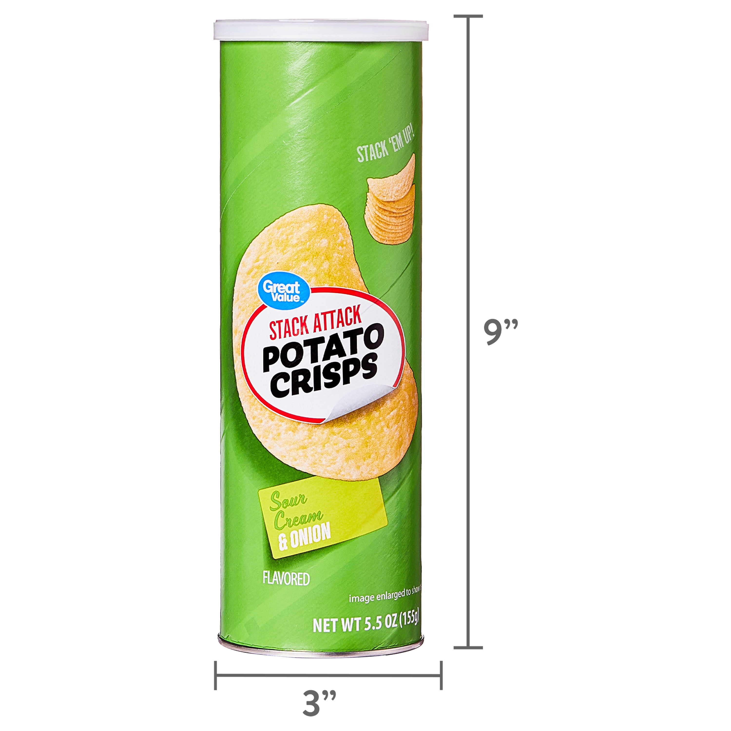 (3 pack) Great Value Stack Attack Sour Cream and Onion Potato Crisps, 5.5 oz