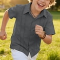 thumbnail image 5 of Dagugfen Cotton Linen Button down Shirts for Teen Boy Short Sleeve Collared Neck Lightweight Breathable Summer Casual Shirts 5-15 Years, 5 of 8
