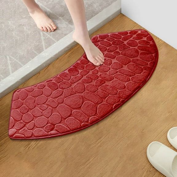 Cinvoph Fanshaped Bathroom Toilet Rugs, Bath Mats for Bathroom, Shower Room Rugs Non Slip Washable, Absorbent Toilet Mat, Embossed Bath Carpet, Wine