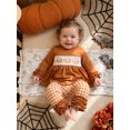 thumbnail image 6 of RUINIXCW Toddler Baby Girl Halloween Outfit Fall Clothes Cute Ghost Pumpkin Embroidery Long Sleeve Babydddoll Shirt Top and Ruffle Plaid Pants 2Pcs Set, 6 of 9