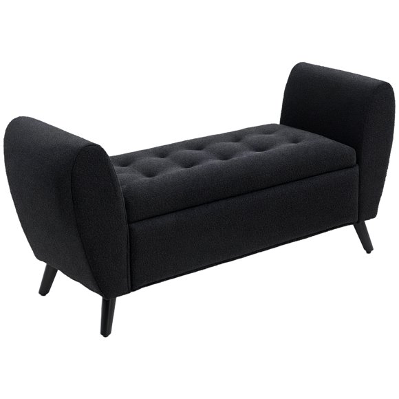 HOMCOM Upholstered Storage Bench, Modern Ottoman Bench with Arms, Black