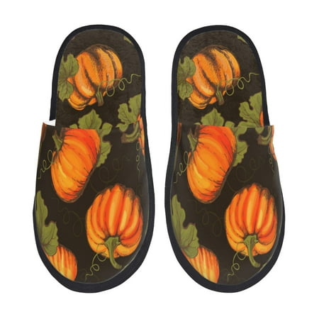 Balery Orange Pumpkin Slient Indoor Furry Fleece Comfort House Shoes Soft Non-Slip Home Shoes Cotton slippers House Slippers-- Large