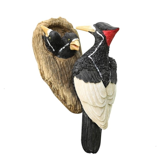 Mom and Baby Woodpecke Garden Statue Hanging Bird Figurine Yard Art Sculpture