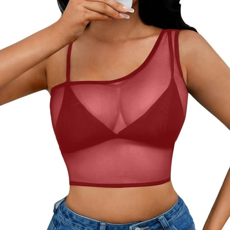 

sebtyili women sleeveless casual tops see through women s mesh crop sheer shirt short t lingerie sleepwear