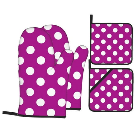 

Oven Mitts and Pot Holders 4 pcs Set Purlpe And White Polka Dot Heat Resistant Pot Holders Oven Mitts for kitchen Non-Slip Hanging Loop Oven Glove Potholders for Baking Cooking