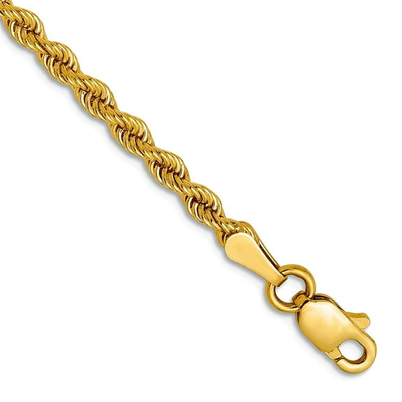 10k Yellow Gold 2.5mm Solid Regular Rope Chain Bracelet 7 Inch Link Bracelet for Women and Men
