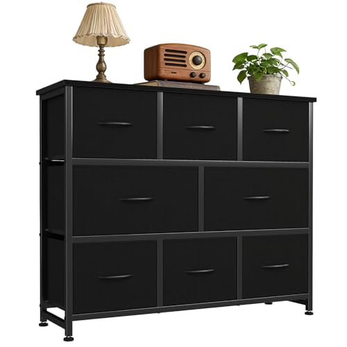 8 Drawer Dresser for Bedroom, Large Capacity Fabric Dresser with Wood Top, Storage Drawer Unit for Entryway Living Room, 39.4 Inch Wide