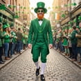 thumbnail image 4 of Alaiyaky 10 Pcs St Patrick's Day Costume Set Men's Leprechaun Suit with Green Tailcoat Pants Socks Hat Shamrock Necklaces Glasses Bow Tie Beard for Irish Cosplay, 4 of 8