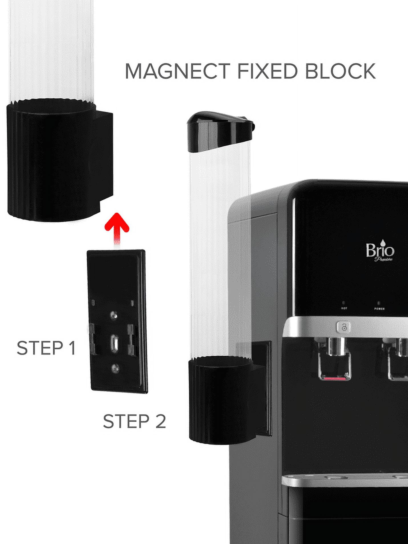 Brio Black Cup Dispenser (Magnetic or Screw Plate Mountable) Fits 5oz - 7oz Flat Bottom or 3oz - 4oz Cone Shape Cups