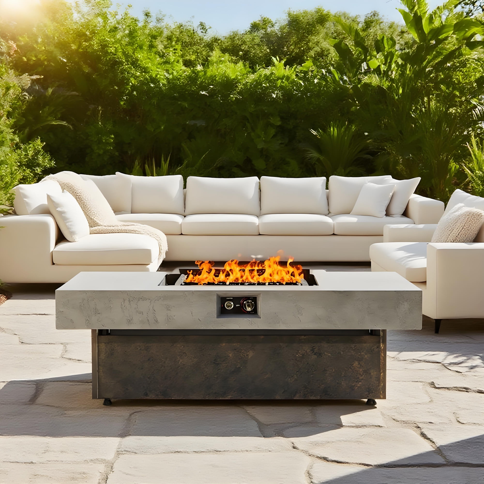 E-Western Tabletop Propane Fire Pit 55x23 in Outdoor Firepit Table 50000 BTU Patio Balcony Three Height Options