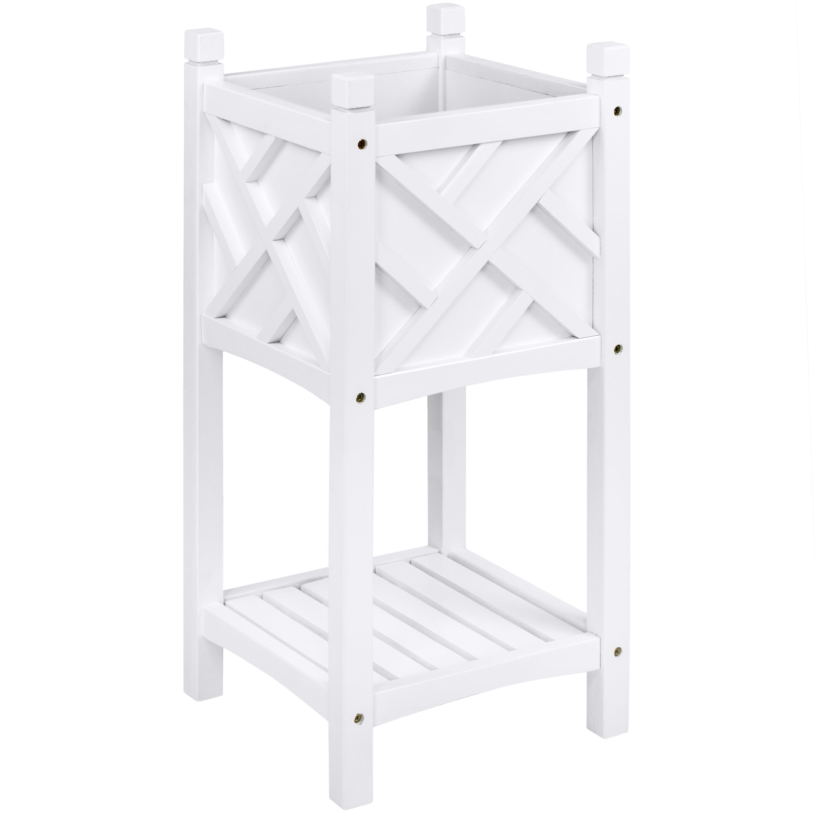 Best Choice Products Square Wooden Stand Planter White by