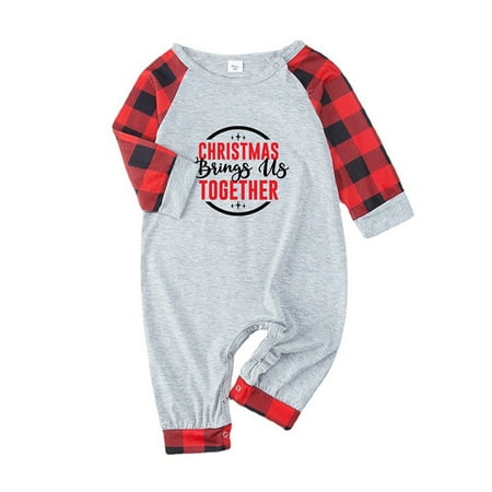 

Frontwalk Mommy Dad Child Soft Crew Neck Matching Family Pajamas Set Letter Print Spliced PJ Sets Elastic Waist Holiday Nightwear Red Mom-L