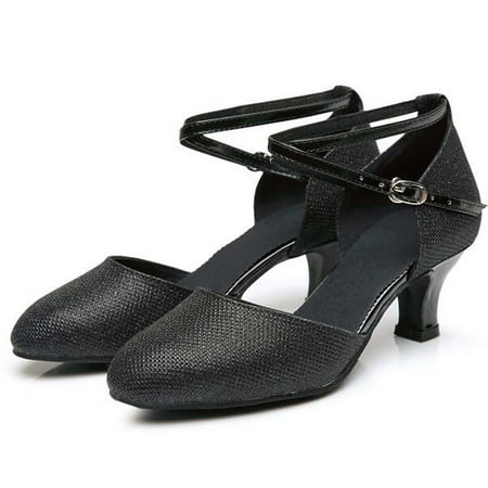 

Ecqkame Women s Middle Heels Shoes Clearance Women s Ballroom Tango Latin Dancing Shoes Sequins Shoes Social Dance Shoe Black 38