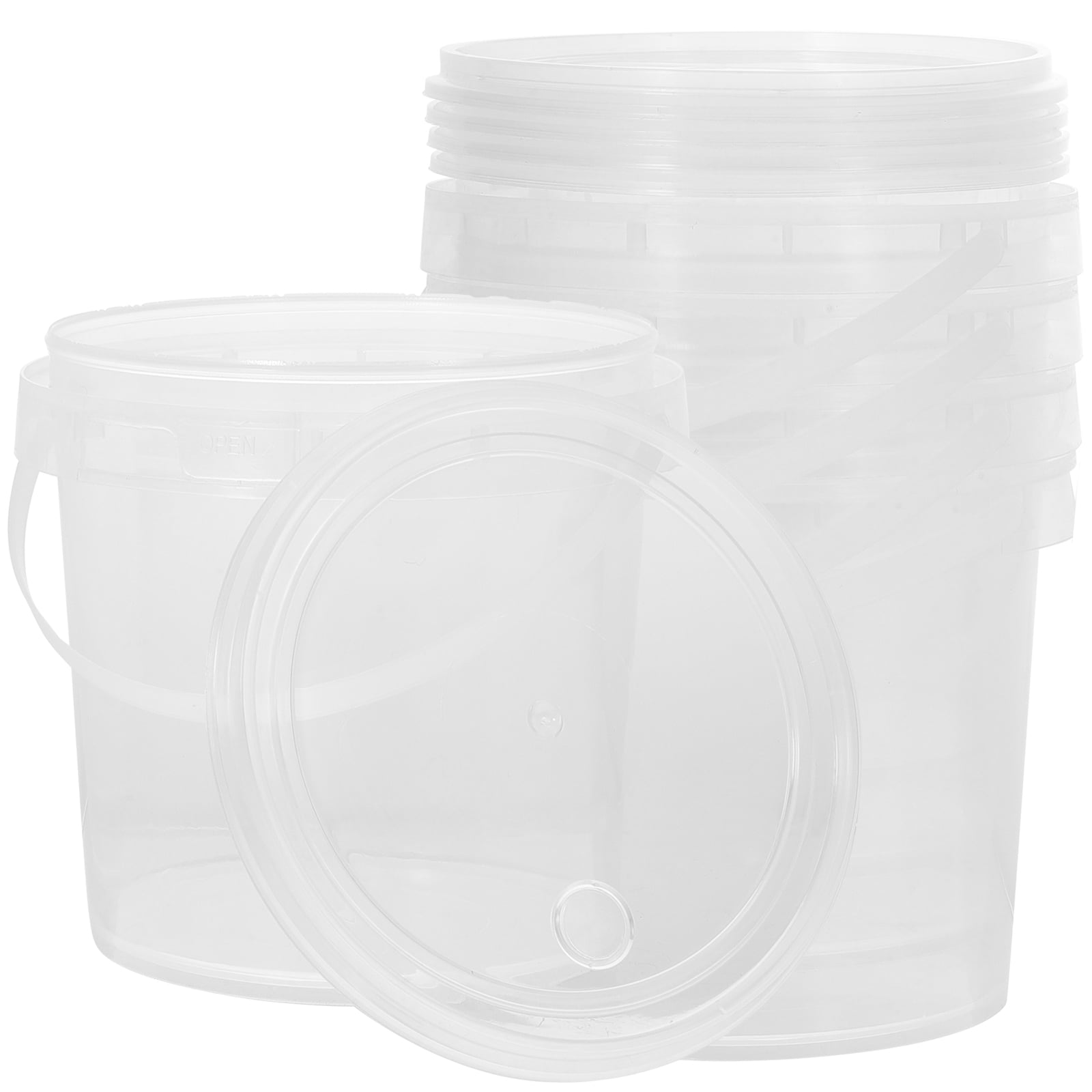 NUOLUX 5Pcs Clear Bucket with Lid and Handle Ice Cream Tub Food Storage Container for Milk Tea