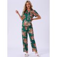 thumbnail image 3 of DARING DIVA Women's Silk Short Sleeves Floral Satin Pajama Sets S Green Orange, 3 of 7