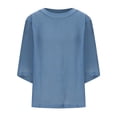 thumbnail image 3 of tklpehg Summer Tops for Women 3/4 Sleeve Comfortable Causal Relaxed Fit T Shirts Going Out Tops Solid Color Graphic Shirts Crewneck Cotton Linen Shirts Blouses Blue XL, 3 of 6