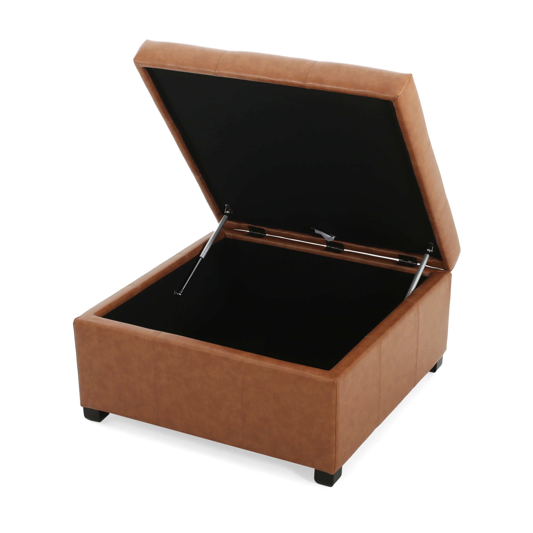 Nassau Upholstered Storage Ottoman, Tan