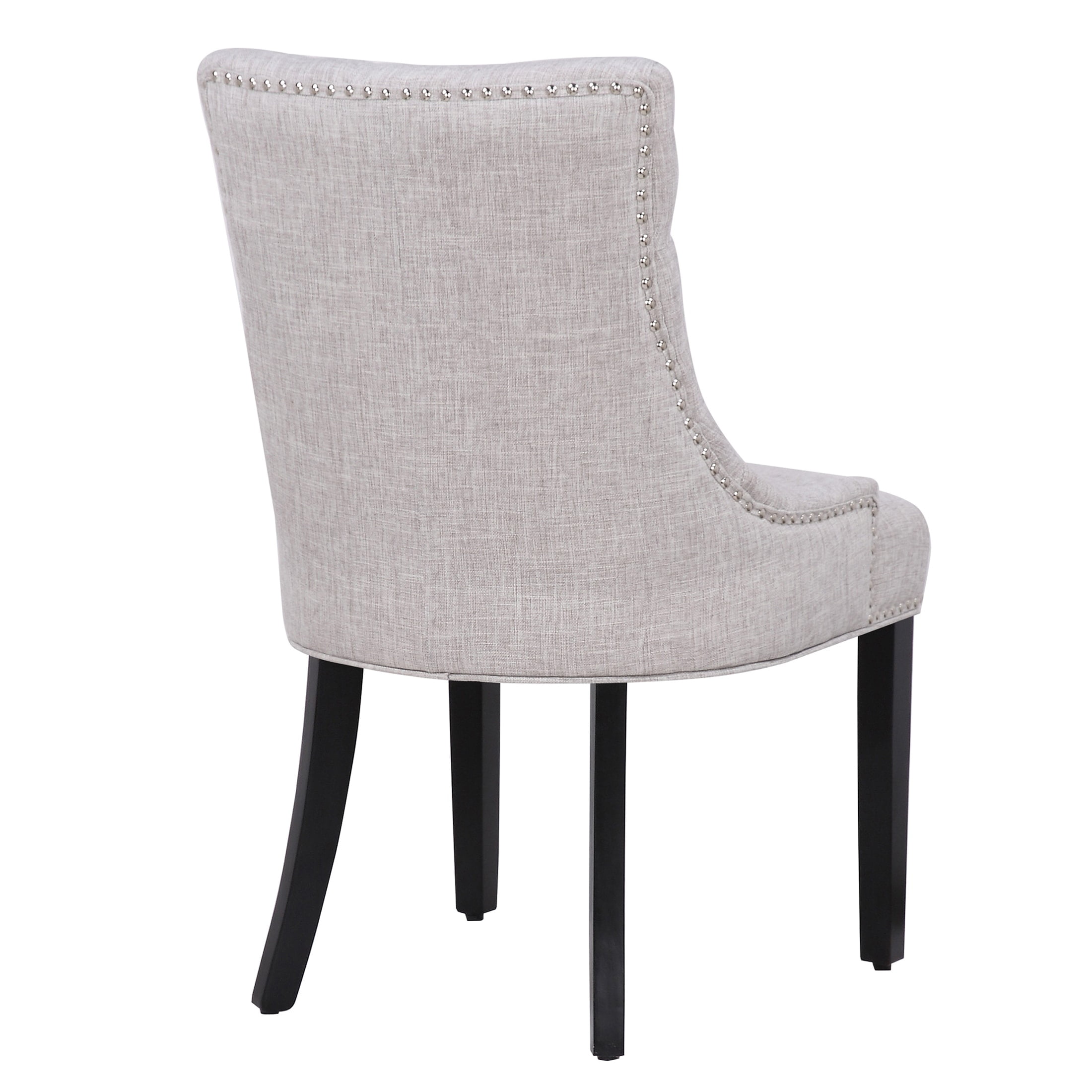 Polytrends Grandview Tufted Upholstered Linen Fabric Dining Chair Dining Chairs Light Gray Rubberwood Tufted,Nailheads Modern & Contemporary