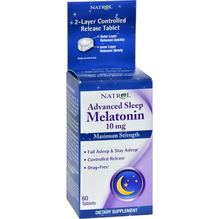 Natrol Advanced Sleep Melatonin Tablets, Maximum Strength 10 mg 60 ea (Pack of 6)