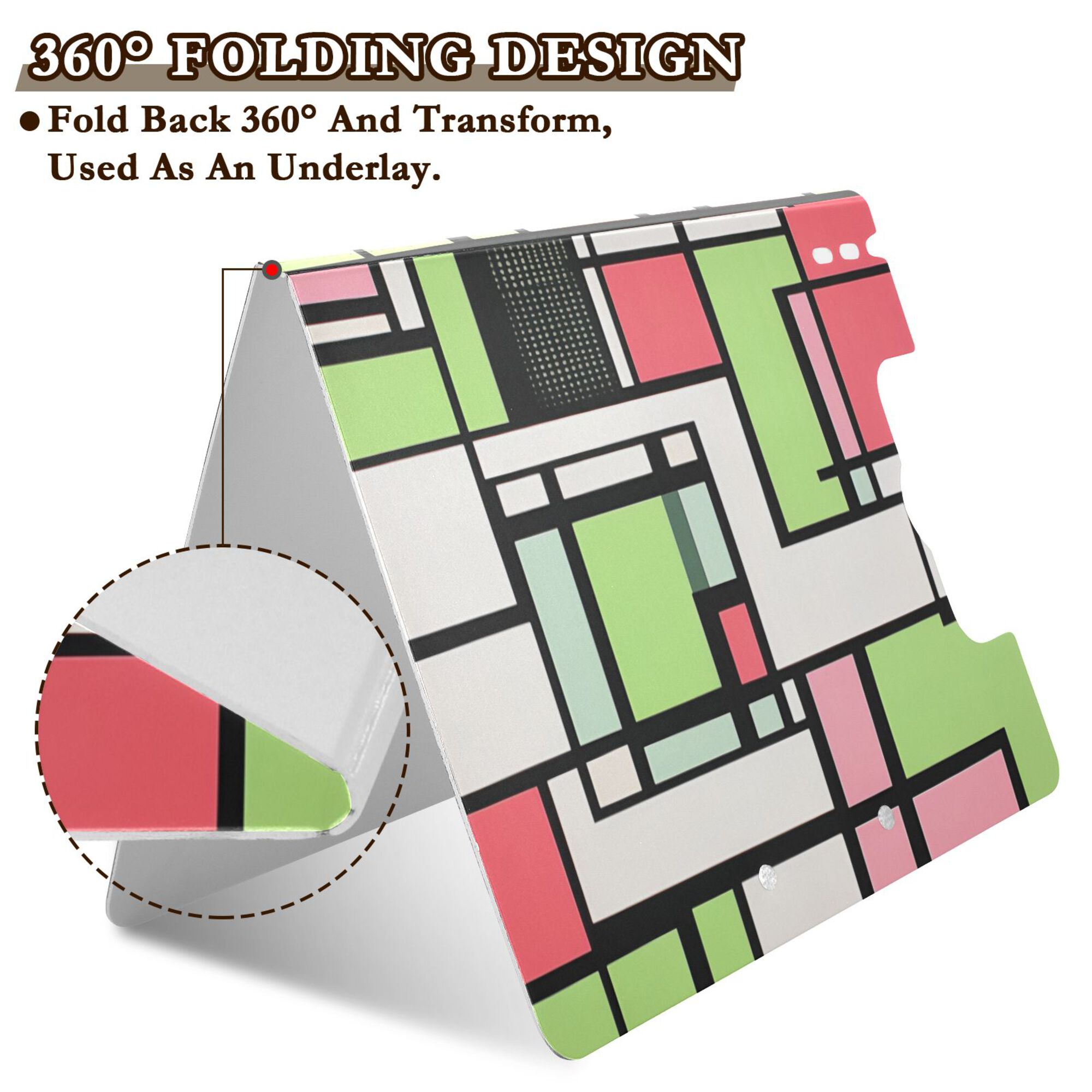 FORMRS A4 Clipboard Folder with Pen Holder Horizontal Foldable School Office Binder, Green Abstract Geometric