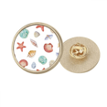thumbnail image 1 of Colorful Scallop Marine Life Illustration Round Metal Golden Pin Brooch Clip, 1 of 3