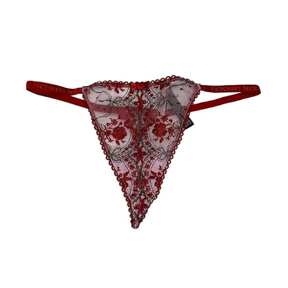 Victoria's Secret Very Sexy Rose and Bows V-String Panty Red Lace Size Large NWT