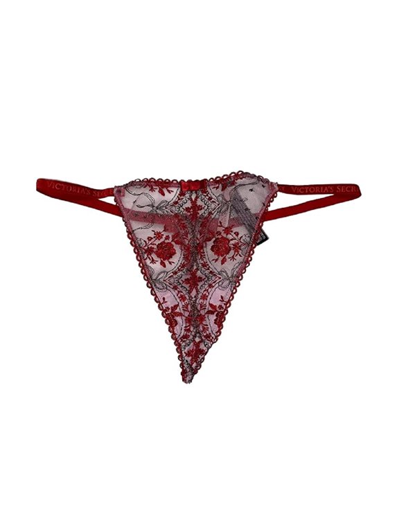 Very Sexy Rose and Bows V-String Panty Red Lace Size Large NWT