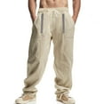 thumbnail image 3 of HomeGardon Pants for Men Drawstring Linen Pants Men Casual Fashion Loose Wide Leg Pants Pockets Beach Exercise Straight Barrel Pants,S-XXXL, 3 of 9