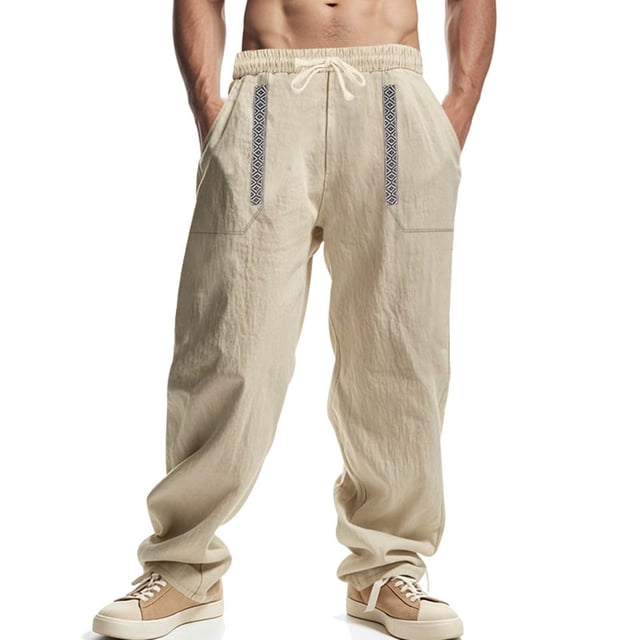 Pantalones largos para hombre, informales, holgados, de pierna ancha, con bolsillos con cordón, para playa, para hacer ejercicio, rectos, de poliéster.