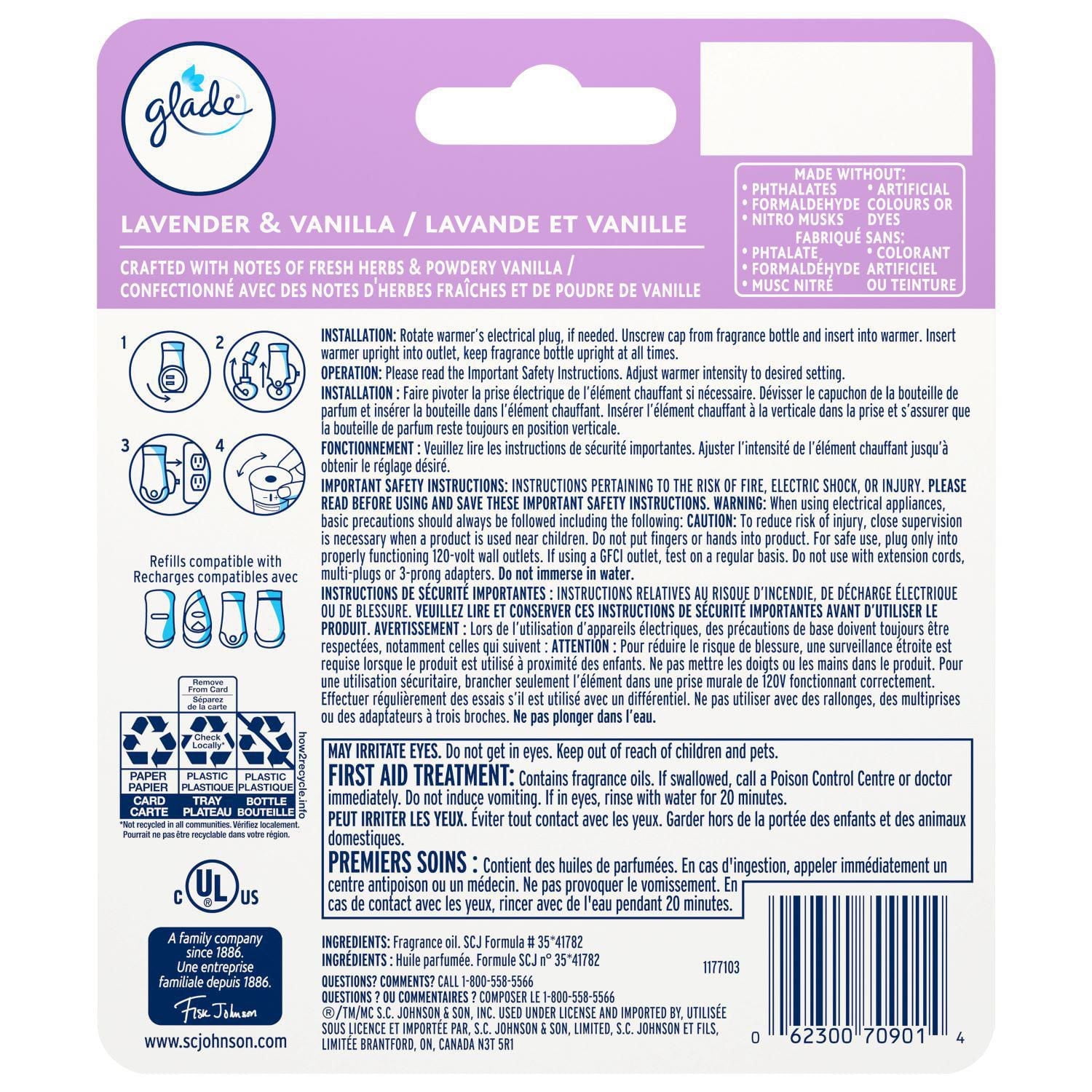 Glade Plugins® Air Freshener Oil Refill, Lavender & Vanilla