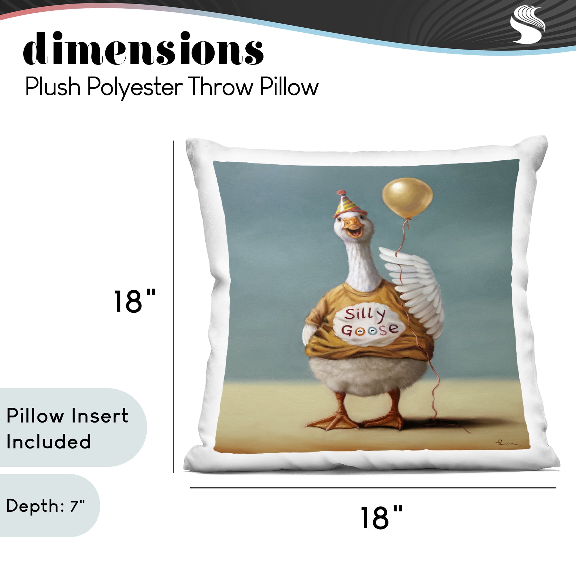 Stupell Industries Silly Goose with Balloon Decorative Printed Throw Pillow, design by Lucia Heffernan, 18 x 7 x 18
