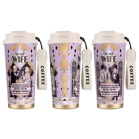 1pc Wife Tumbler 18oz "To My Wife" Romantic Floral Print, Leak-proof Stainless Steel Travel Mug