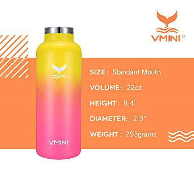 Vmini Water Bottle - Standard Mouth Stainless Steel & Vacuum Insulated  Bottle, New Straw Lid with Wide Handle, Gradient Yellow+Pink & 22 oz 