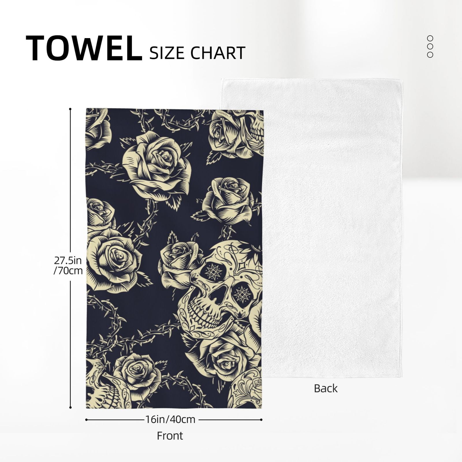 Black Skull Roses Cool 27.5" x 16" Ultra Soft Hand Towel, Face Wash Cloth for Bathroom, Gym, Travel, Pool