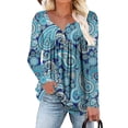 thumbnail image 2 of Womens Round Neck Tunic Tops Long Sleeve Floral Printed Pullover Winter Casual Loose Button Blouse, 2 of 6