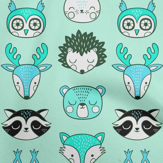 oneOone Silk Tabby Mint Green Fabric Cute Animal Face Pattern Fabric For Sewing Printed Craft Fabric By The Yard 42 Inch Wide