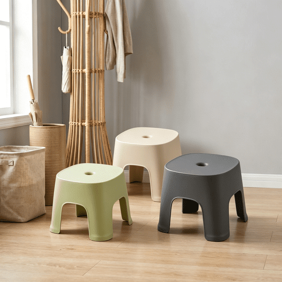 Low Stool Home, Simple Shoe Changing Bench, Portable Sitting Stool Living Room, Non Slip Small Square Stool 6 Inch Beige