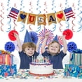 thumbnail image 2 of 4th/Fourth of July Patriotic Decorations Set - Red White Blue Paper Fans,USA Flag Pennant,Star Streamer,Pom Poms,Hanging Swirls Party Decor Supplies(Set of 1, #A), 2 of 5