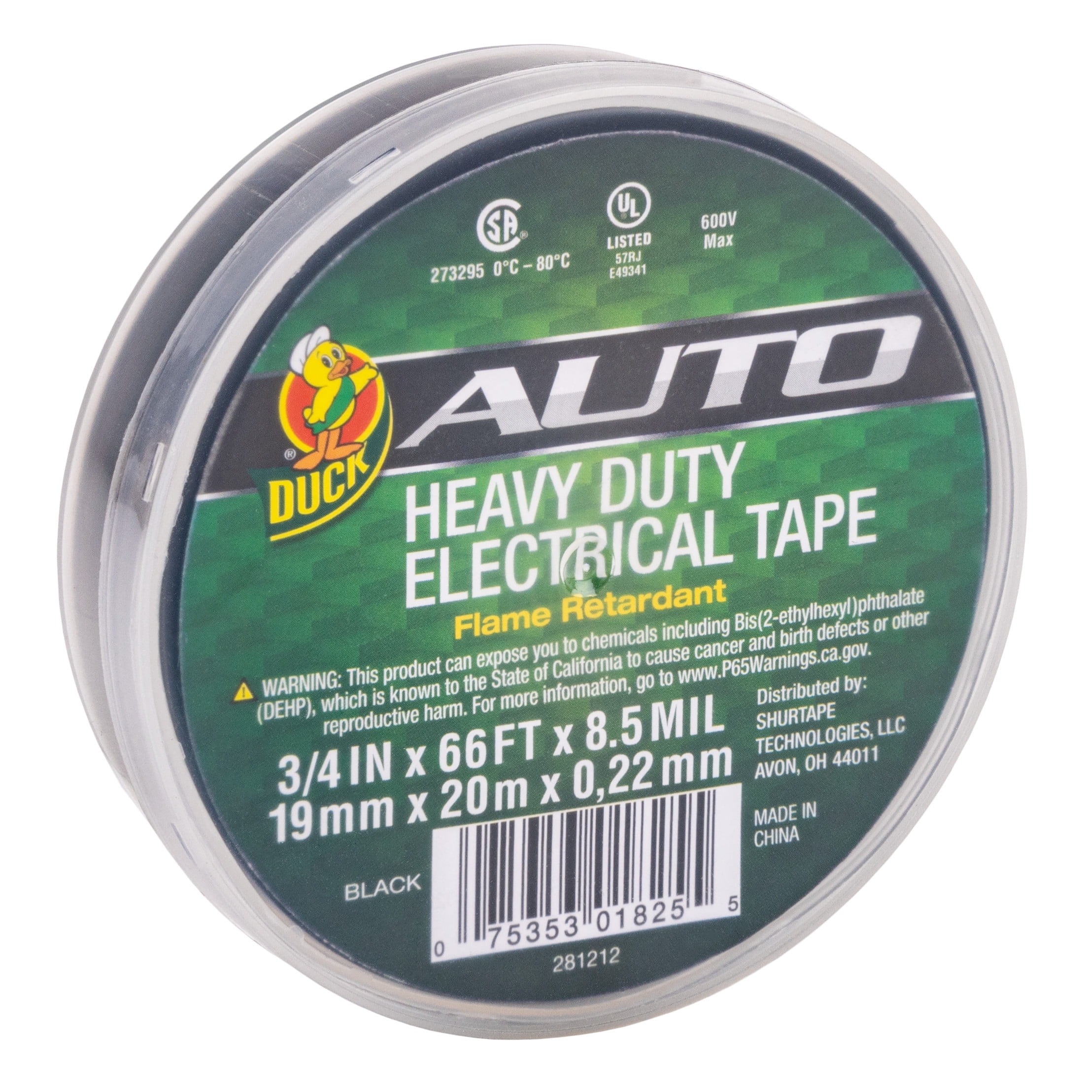 (3 pack) Duck Brand Heavy Duty Black Auto Electrical Tape, .75 in. x 66 ft. x 8.5 mil