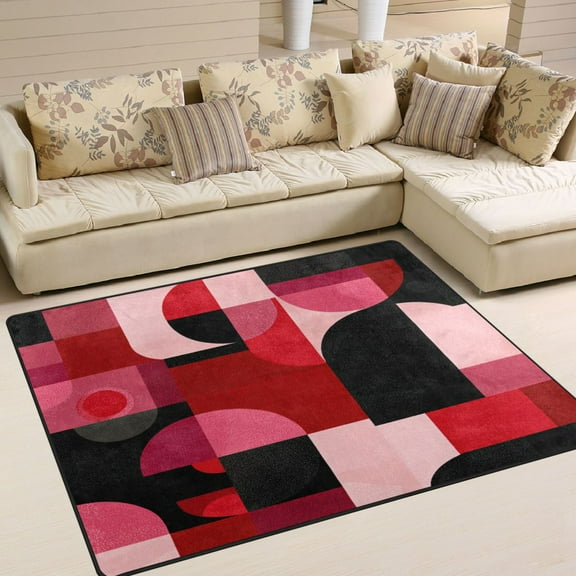 Area Rug Indoor 63"x48"in Non-Slip Wear Resistant Floor Mats Soft Large Carpets for Living Room Bedroom Home Decor Red and Black Record Pattern